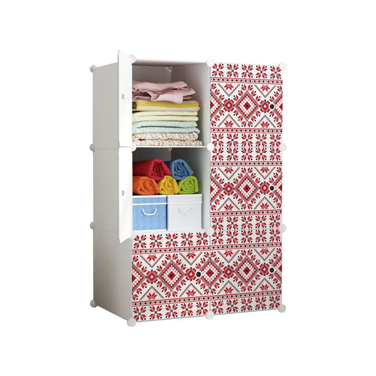 Dulap modular din plastic cu schelet metalic, imprimeu traditional, Naimeed D3421W, culoare Alb, 111x75x37 cm - 221.ro