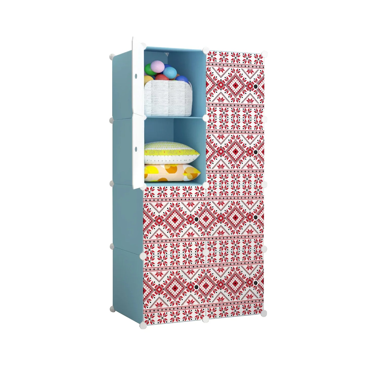 Dulap modular din plastic cu schelet metalic, imprimeu traditional, Naimeed D3423B, culoare Albastru, 148x75x37 cm - 221.ro