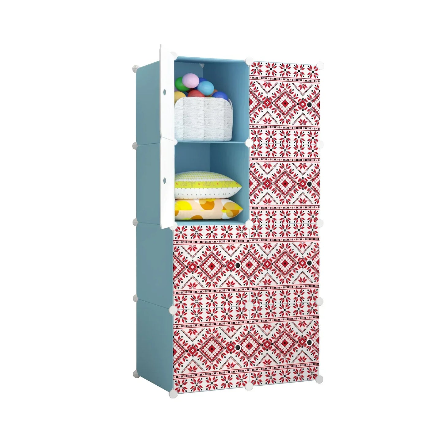 Dulap modular din plastic cu schelet metalic, imprimeu traditional, Naimeed D3423B, culoare Albastru, 148x75x37 cm - 221.ro