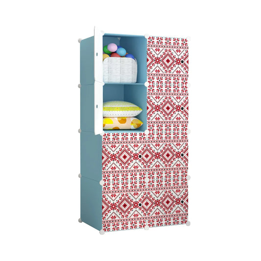 Dulap modular din plastic cu schelet metalic, imprimeu traditional, Naimeed D3423B, culoare Albastru, 148x75x37 cm - 221.ro