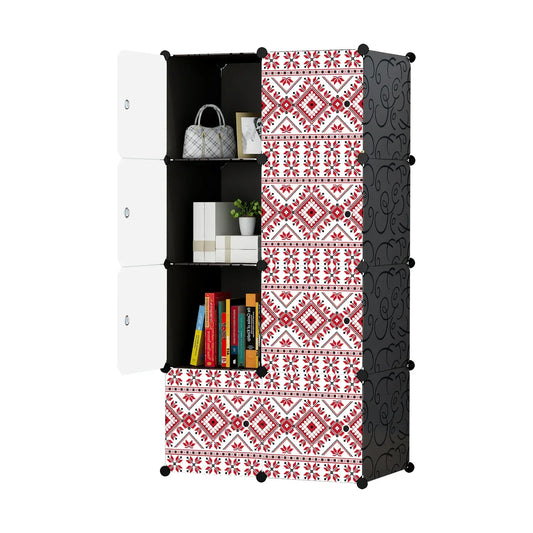 Dulap modular din plastic cu schelet metalic, imprimeu traditional, Naimeed D3423N, culoare Negru, 148x75x37 cm - 221.ro