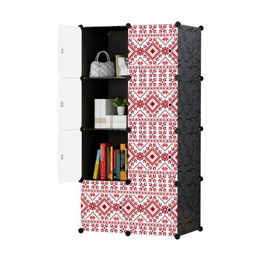 Dulap modular din plastic cu schelet metalic, imprimeu traditional, Naimeed D3423N, culoare Negru, 148x75x37 cm