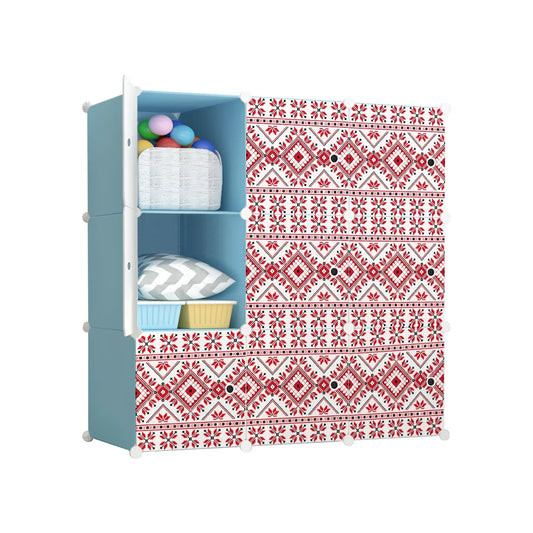 Dulap modular din plastic cu schelet metalic, imprimeu traditional, Naimeed D3424B, culoare Albastru, 111x111x37 cm - 221.ro