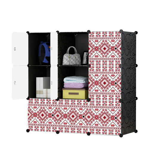 Dulap modular din plastic cu schelet metalic, imprimeu traditional, Naimeed D3424N, culoare Negru, 111x111x37 cm - 221.ro