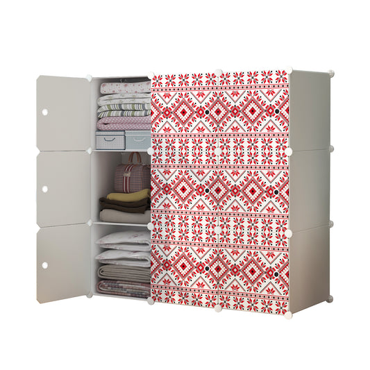 Dulap modular din plastic cu schelet metalic, imprimeu traditional, Naimeed D3424W, culoare Alb, 111x111x37 cm