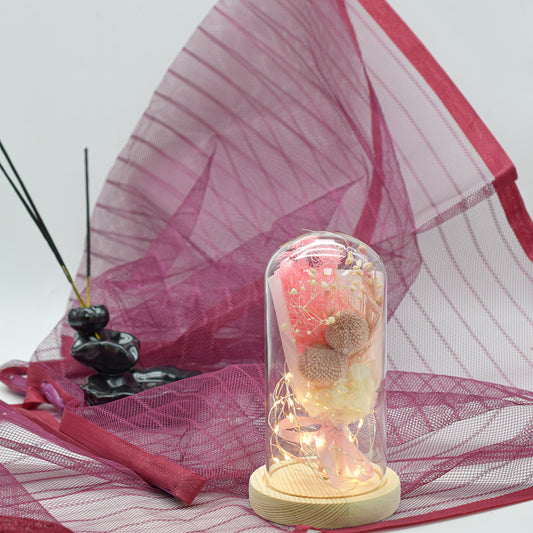 Aranjament floral in cupola de sticla, lumina Led, D4000, Roz