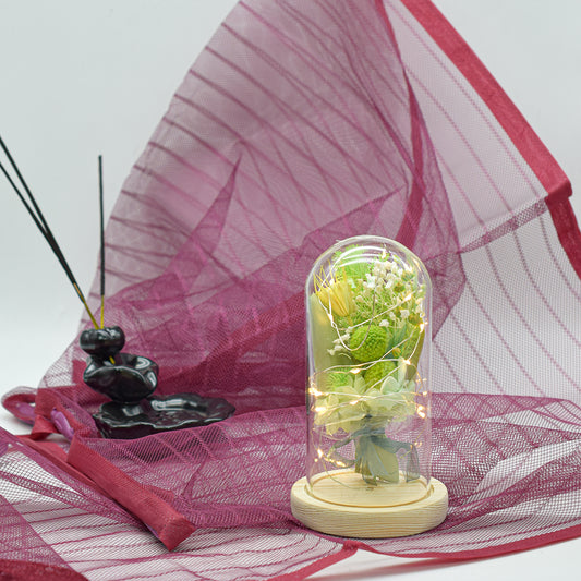 Aranjament floral in cupola de sticla, lumina Led, D4000, Verde