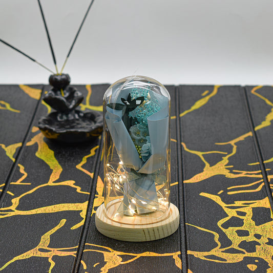 Aranjament floral in cupola de sticla, lumina Led, D4001, Blue