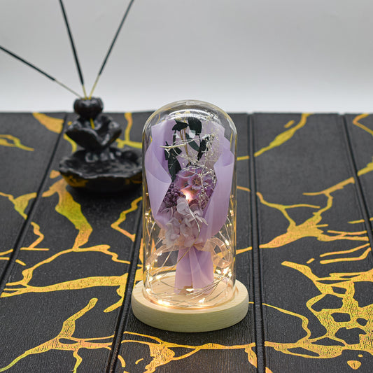 Aranjament floral in cupola de sticla, lumina Led, D4001, Mov