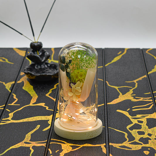 Aranjament floral in cupola de sticla, lumina Led, D4001, Verde