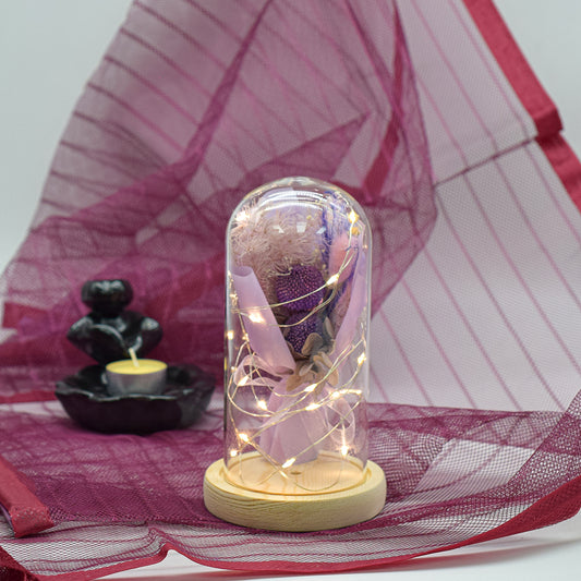 Aranjament floral in cupola de sticla, lumina Led, D4002, Mov