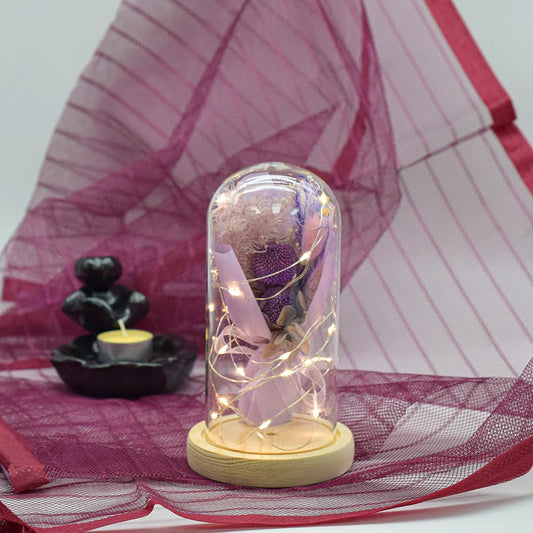 Aranjament floral in cupola de sticla, lumina Led, D4002, Mov - 221.ro