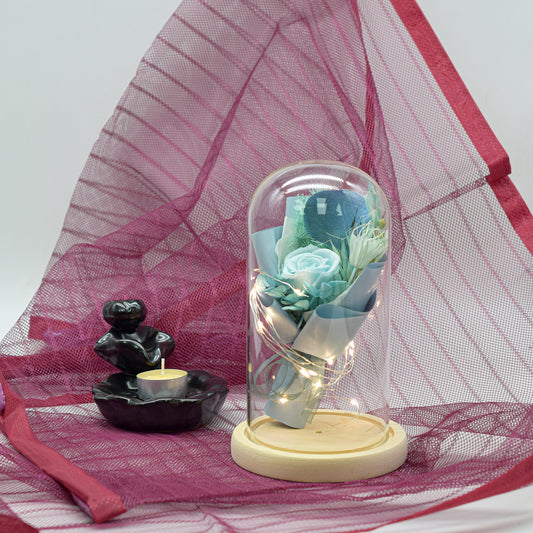 Aranjament floral in cupola de sticla, lumina Led, D4003, Blue