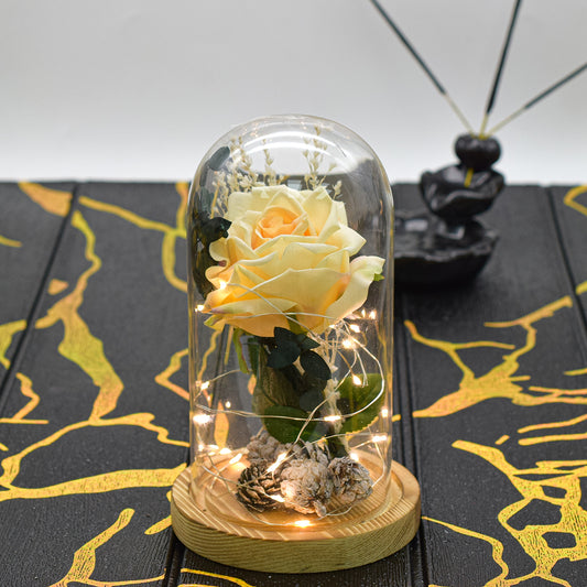 Aranjament floral in cupola de sticla, lumina Led, D4004, Portocaliu