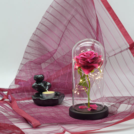 Aranjament floral in cupola de sticla, lumina Led, D4006, Roz