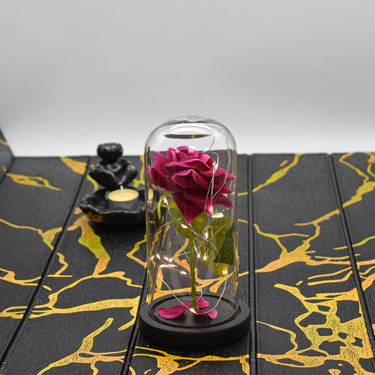 Aranjament floral in cupola de sticla, lumina Led, D4007, Roz