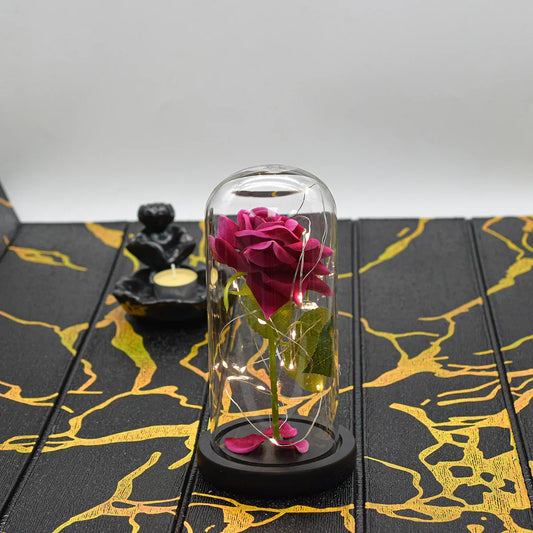 Aranjament floral in cupola de sticla, lumina Led, D4007, Roz - 221.ro