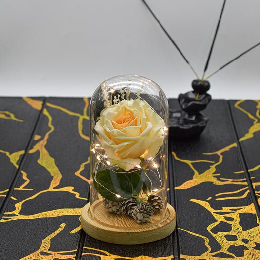 Aranjament floral in cupola de sticla, lumina Led, D4010, Portocaliu