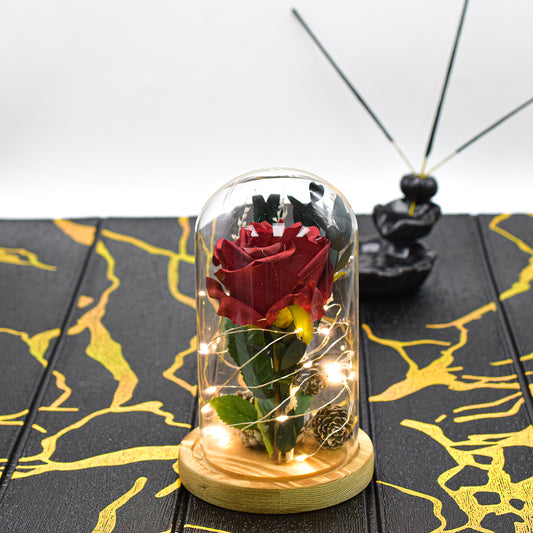 Aranjament floral in cupola de sticla, lumina Led, D4010, Rosu