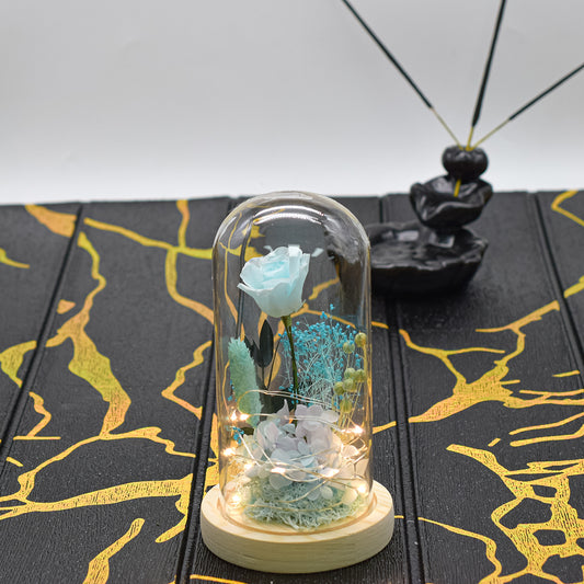 Aranjament floral in cupola de sticla, lumina Led, D4012, Blue