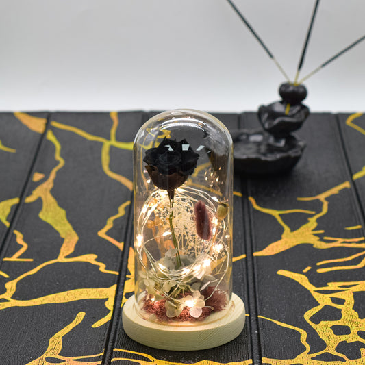 Aranjament floral in cupola de sticla, lumina Led, D4012, Negru