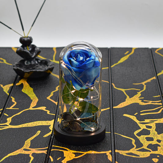 Aranjament floral in cupola de sticla, lumina Led, D4013, Albastru