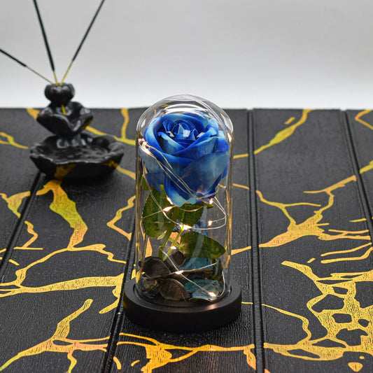 Aranjament floral in cupola de sticla, lumina Led, D4013, Albastru - 221.ro