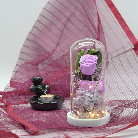 Aranjament floral in cupola de sticla, lumina Led, D4014 , Mov