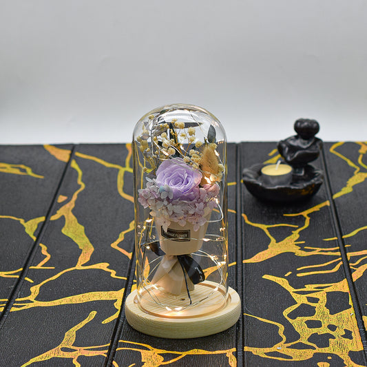 Aranjament floral in cupola de sticla, lumina Led, D4015, Mov