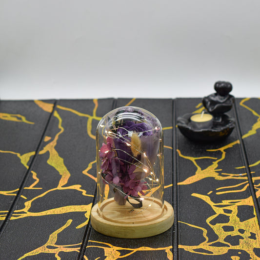 Aranjament floral in cupola de sticla, lumina Led, D4016, Mov