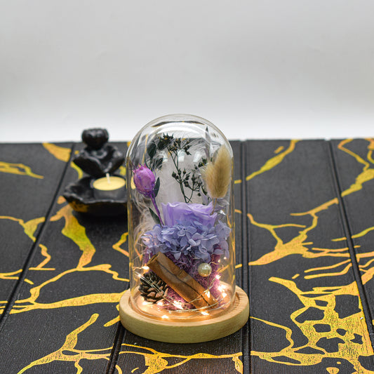 Aranjament floral in cupola de sticla, lumina Led, D4018, Mov