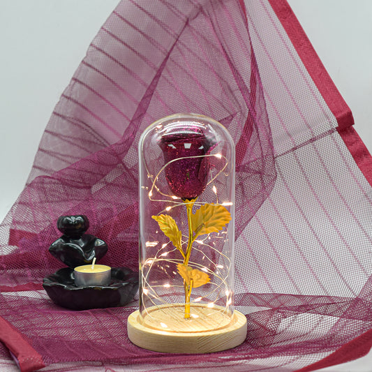 Aranjament floral in cupola de sticla, lumina Led, D4019, Roz