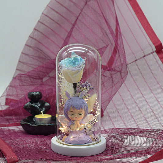 Aranjament floral in cupola de sticla, lumina Led, D4020, Mov