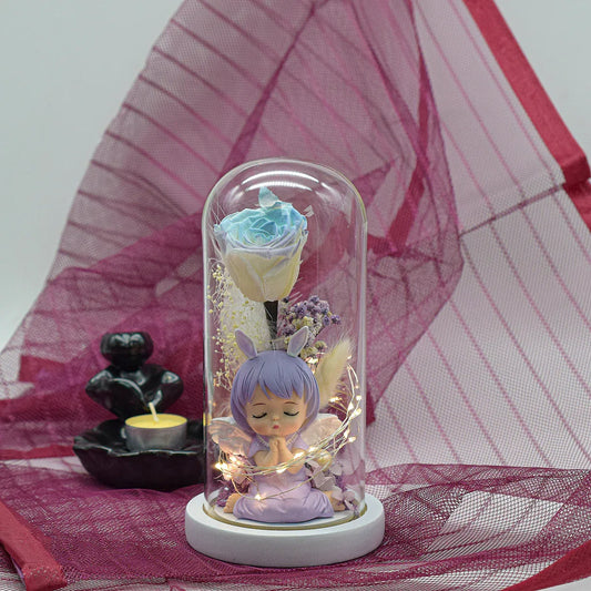 Aranjament floral in cupola de sticla, lumina Led, D4020, Mov - 221.ro