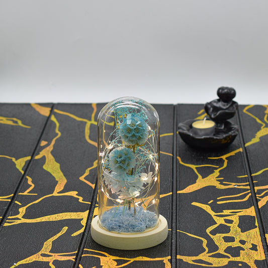 Aranjament floral in cupola de sticla, lumina Led, D4024, Blue