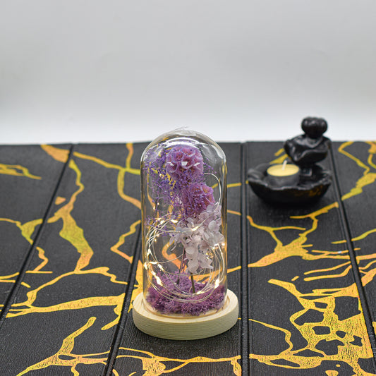 Aranjament floral in cupola de sticla, lumina Led, D4024, Mov