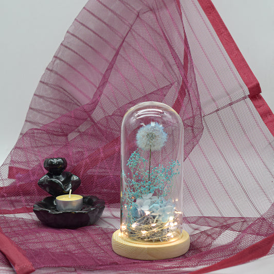 Aranjament floral in cupola de sticla, lumina Led, D4025, Blue