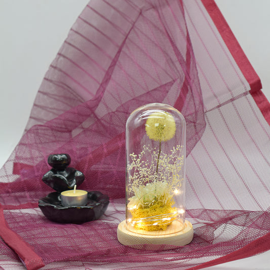 Aranjament floral in cupola de sticla, lumina Led, D4025, Galben