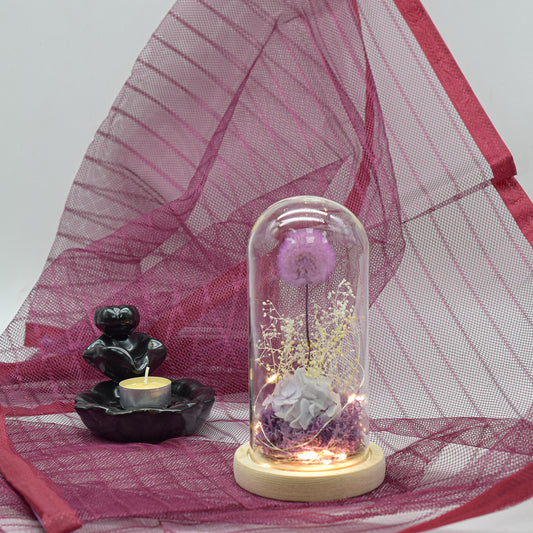 Aranjament floral in cupola de sticla, lumina Led, D4025, Mov