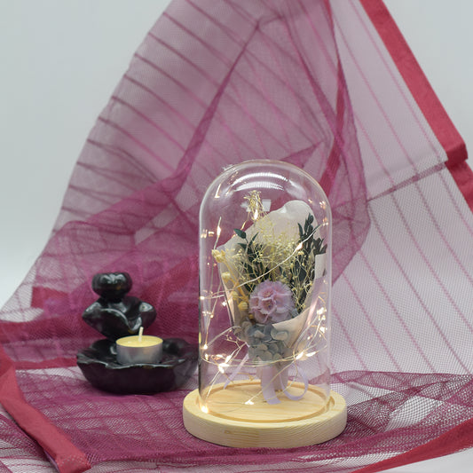 Aranjament floral in cupola de sticla, lumina Led, D4026, Mov