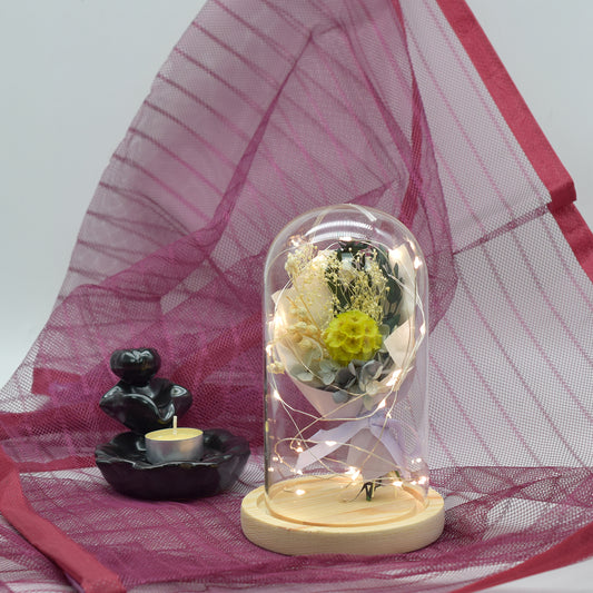 Aranjament floral in cupola de sticla, lumina Led, D4026, Verde