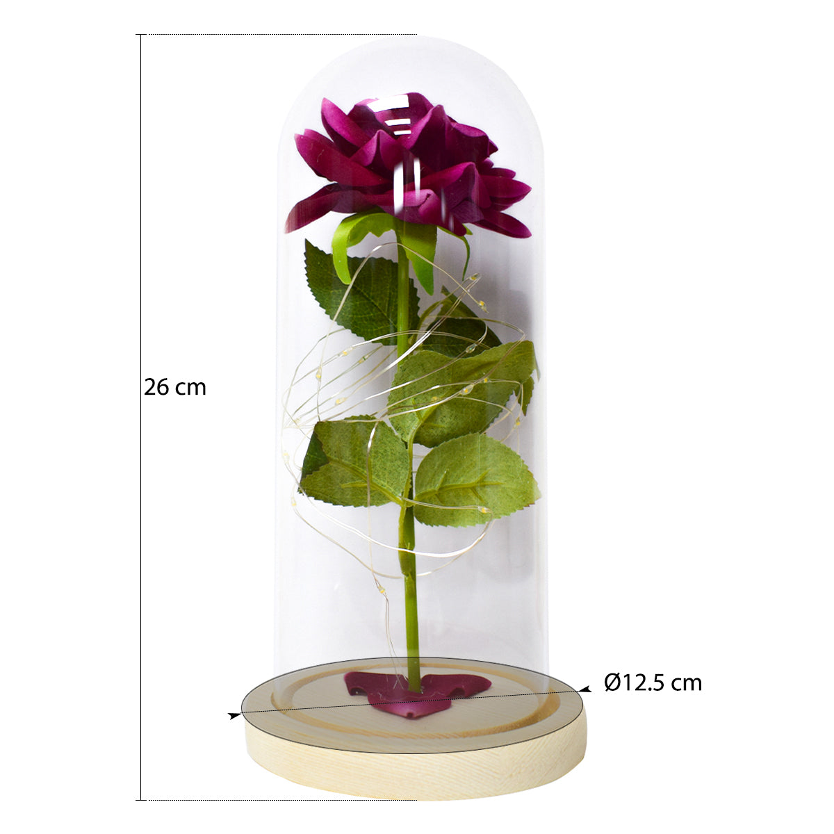 Aranjament floral in cupola de sticla, lumina Led, D4027, Roz