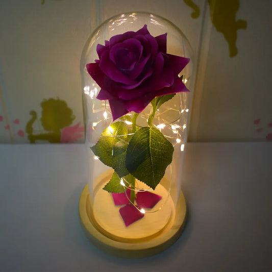Aranjament floral in cupola de sticla, lumina Led, D4027, Roz - 221.ro