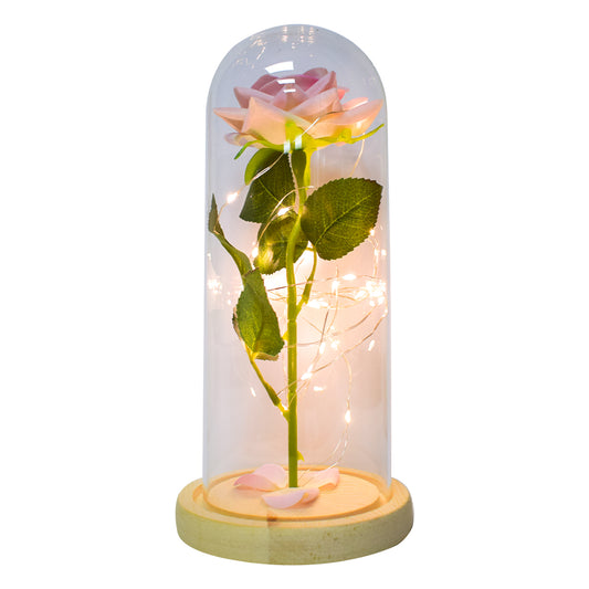 Aranjament floral in cupola de sticla, lumina Led, D4027, Roz Deschis