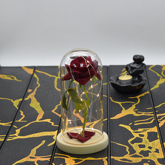 Aranjament floral in cupola de sticla, lumina Led, D4028, Rosu