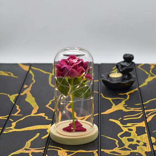 Aranjament floral in cupola de sticla, lumina Led, D4028, Roz