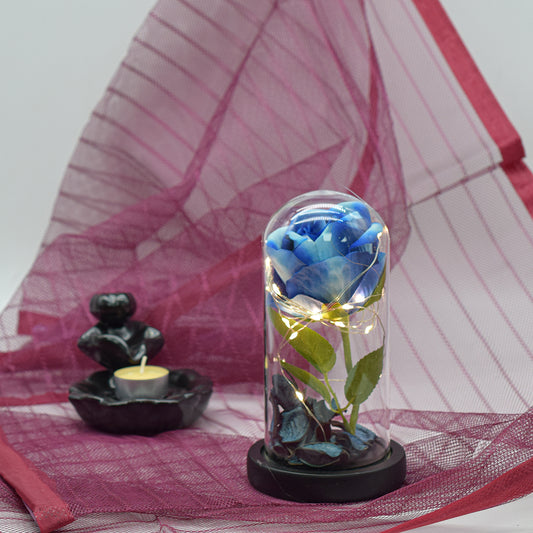 Aranjament floral in cupola de sticla, lumina Led, D4030, Albastru