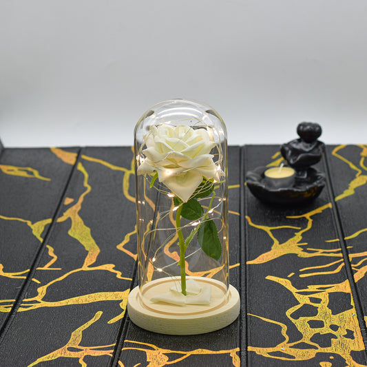 Aranjament floral in cupola de sticla, lumina Led, D4032, Alb