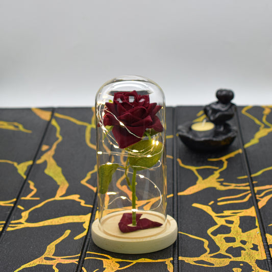 Aranjament floral in cupola de sticla, lumina Led, D4032, Rosu