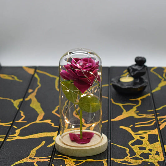 Aranjament floral in cupola de sticla, lumina Led, D4032, Roz - 221.ro